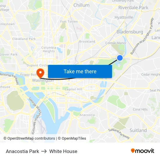 Anacostia Park to White House map