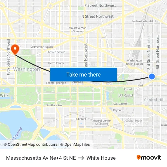 Massachusetts Av Ne+4 St NE to White House map