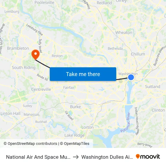 National Air And Space Museum to Washington Dulles Airport map