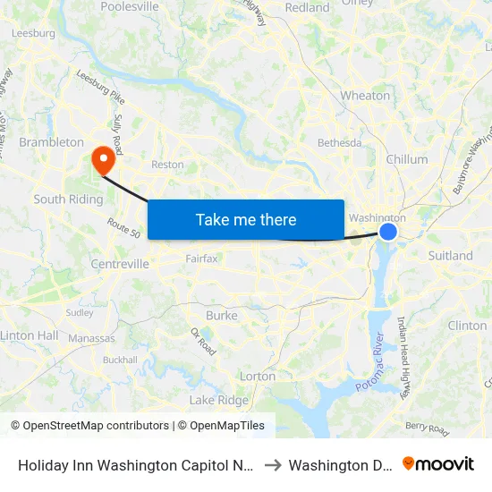 Holiday Inn Washington Capitol National Mall an IHG Hotel to Washington Dulles Airport map