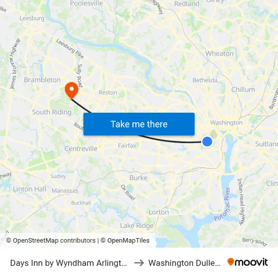 Days Inn by Wyndham Arlington Pentagon to Washington Dulles Airport map
