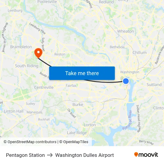 Pentagon Station to Washington Dulles Airport map