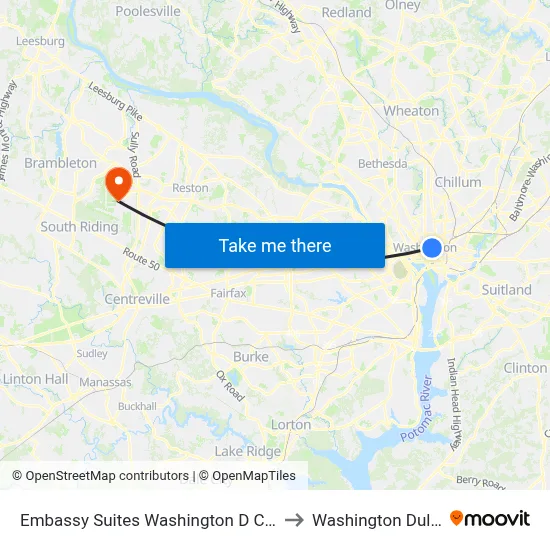 Embassy Suites Washington D C Convention Center to Washington Dulles Airport map