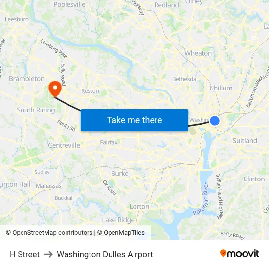 H Street to Washington Dulles Airport map