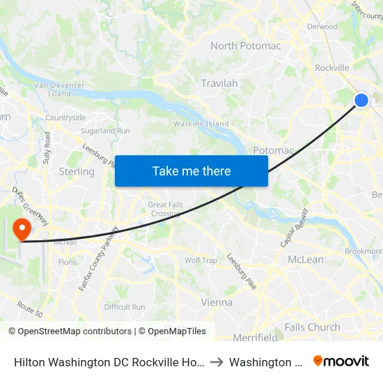 Hilton Washington DC Rockville Hotel Executive Meeting Center to Washington Dulles Airport map