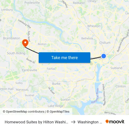 Homewood Suites by Hilton Washington DC NoMa Union Station to Washington Dulles Airport map