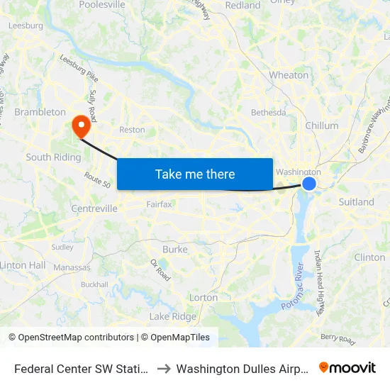 Federal Center SW Station to Washington Dulles Airport map