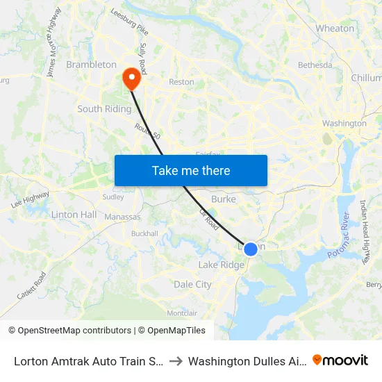 Lorton Amtrak Auto Train Station to Washington Dulles Airport map