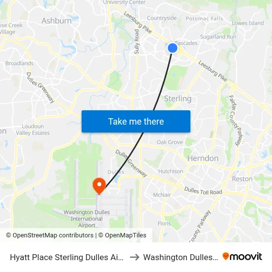 Hyatt Place Sterling Dulles Airport North to Washington Dulles Airport map