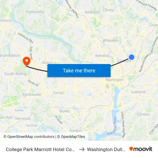 College Park Marriott Hotel Conference Center to Washington Dulles Airport map