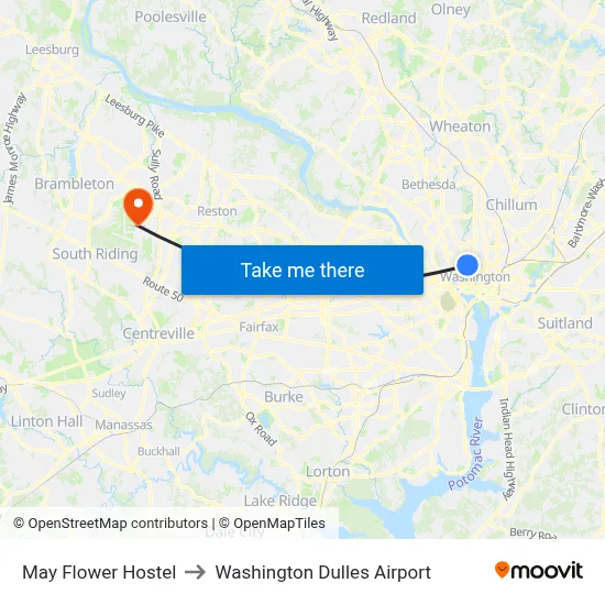 May Flower Hostel to Washington Dulles Airport map