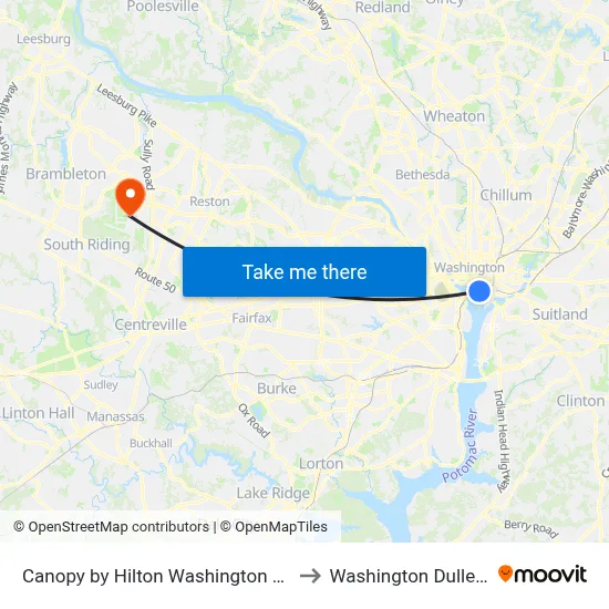 Canopy by Hilton Washington DC The Wharf to Washington Dulles Airport map