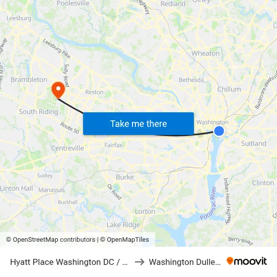 Hyatt Place Washington DC / National Mall to Washington Dulles Airport map
