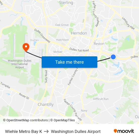 Wiehle Metro Bay K to Washington Dulles Airport map