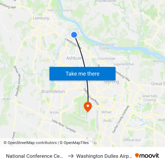 National Conference Center to Washington Dulles Airport map