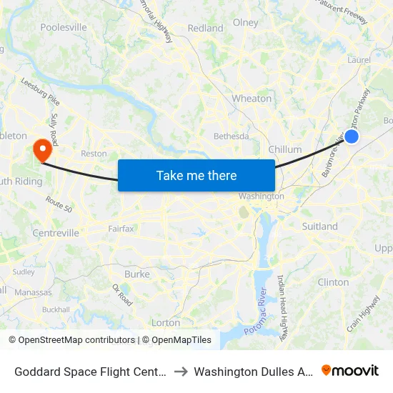 Goddard Space Flight Center Libr to Washington Dulles Airport map