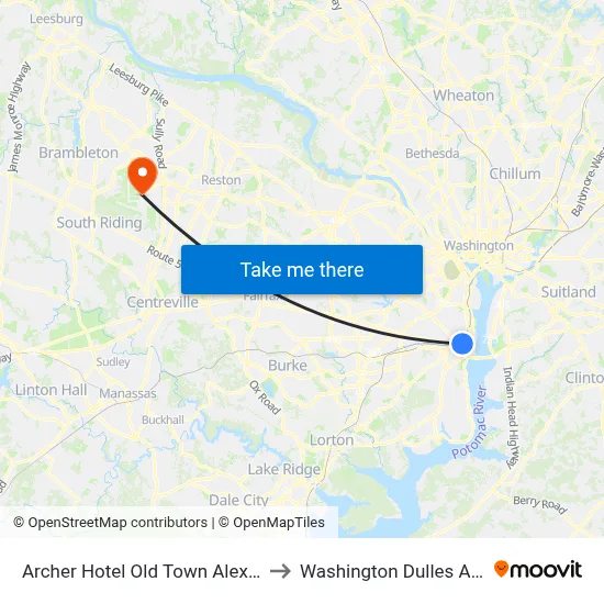 Archer Hotel Old Town Alexandria to Washington Dulles Airport map