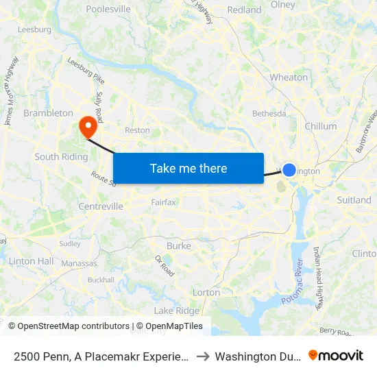 2500 Penn, A Placemakr Experience, Washington, Dc to Washington Dulles Airport map