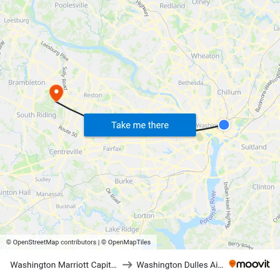Washington Marriott Capitol Hill to Washington Dulles Airport map