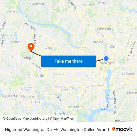 Highroad Washington Dc to Washington Dulles Airport map