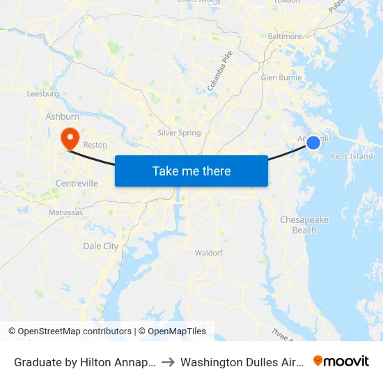 Graduate by Hilton Annapolis to Washington Dulles Airport map