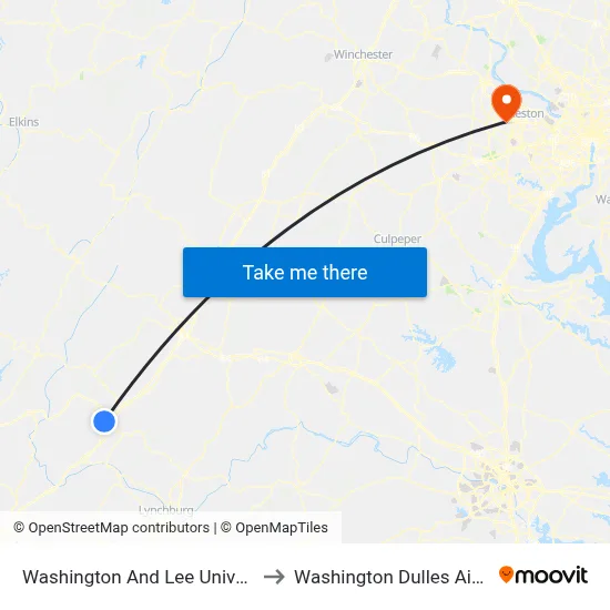 Washington And Lee University to Washington Dulles Airport map