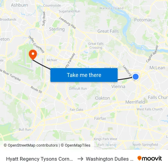 Hyatt Regency Tysons Corner Center to Washington Dulles Airport map