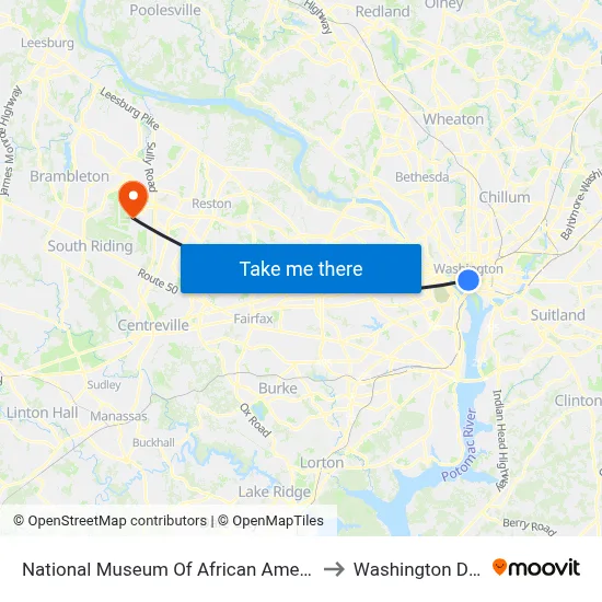 National Museum Of African American History And Culture to Washington Dulles Airport map