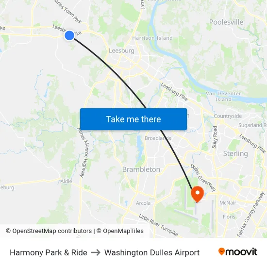 Harmony Park & Ride to Washington Dulles Airport map
