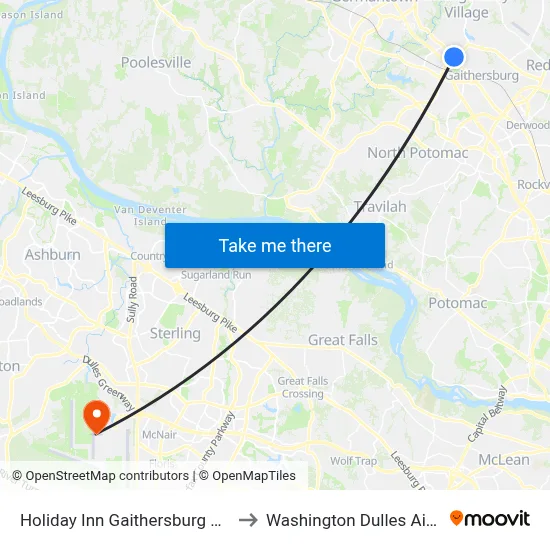 Holiday Inn Gaithersburg by Ihg to Washington Dulles Airport map