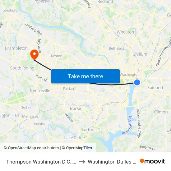Thompson Washington D.C., by Hyatt to Washington Dulles Airport map