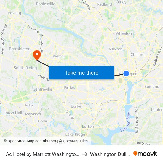 Ac Hotel by Marriott Washington Dc Downtown to Washington Dulles Airport map