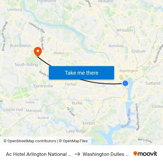 Ac Hotel Arlington National Landing to Washington Dulles Airport map