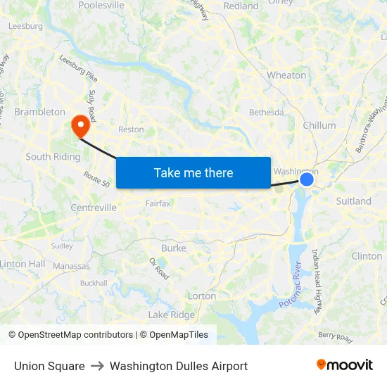 Union Square to Washington Dulles Airport map