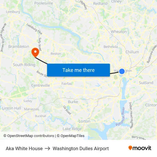 Aka White House to Washington Dulles Airport map