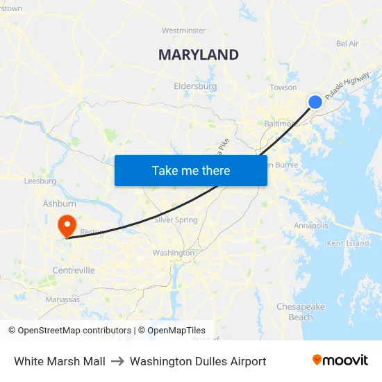 White Marsh Mall to Washington Dulles Airport map