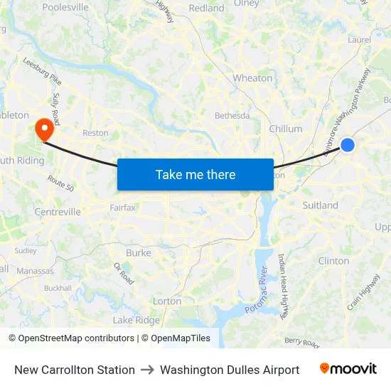New Carrollton Station to Washington Dulles Airport map