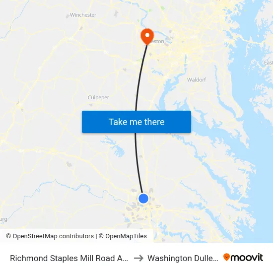 Richmond Staples Mill Road Amtrak Station to Washington Dulles Airport map