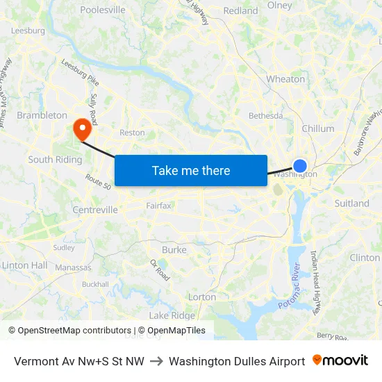 Vermont Av Nw+S St NW to Washington Dulles Airport map