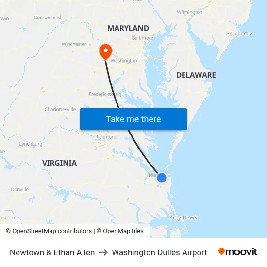 Newtown & Ethan Allen to Washington Dulles Airport map