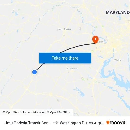 Jmu Godwin Transit Center to Washington Dulles Airport map