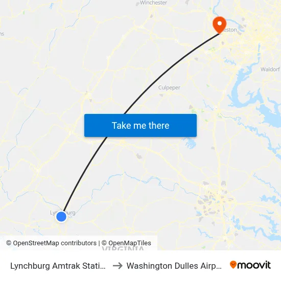 Lynchburg Amtrak Station to Washington Dulles Airport map