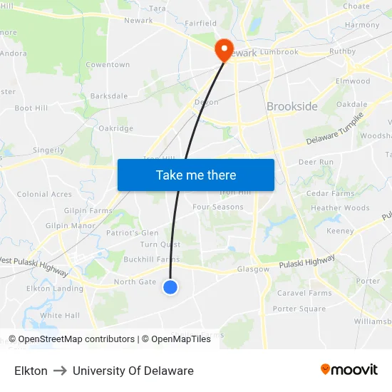 Elkton to University Of Delaware map