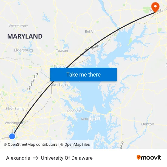 Alexandria to University Of Delaware map