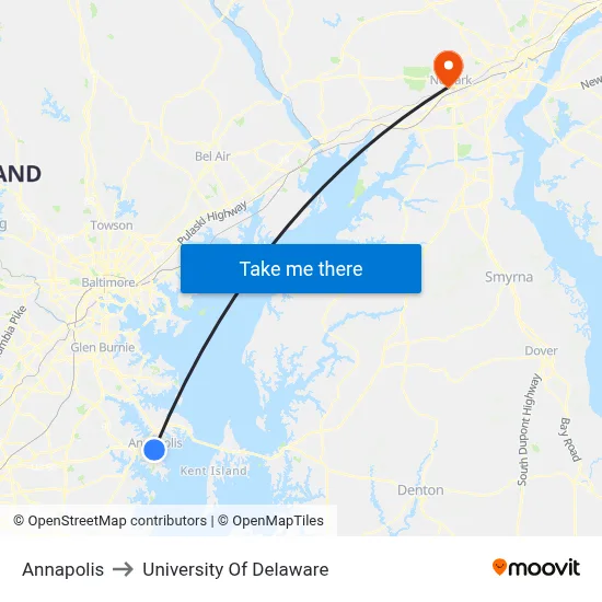 Annapolis to University Of Delaware map
