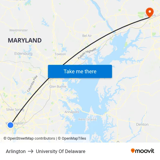 Arlington to University Of Delaware map