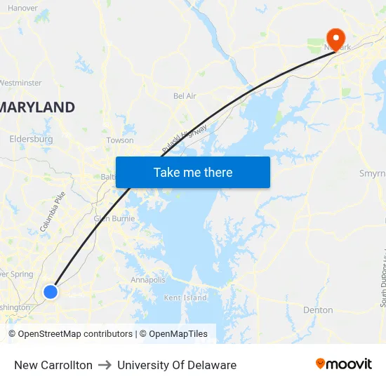 New Carrollton to University Of Delaware map