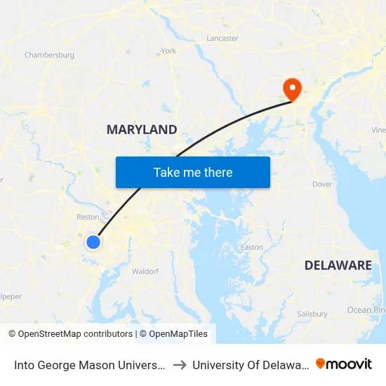 Into George Mason University to University Of Delaware map