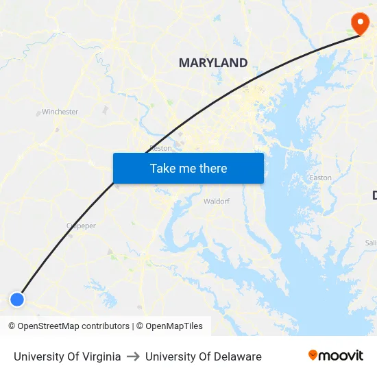 University Of Virginia to University Of Delaware map