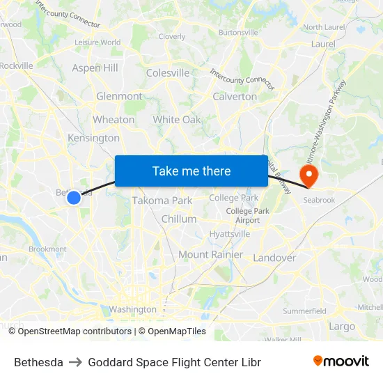 Bethesda to Goddard Space Flight Center Libr map